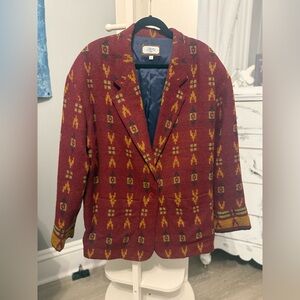 Vintage Southwestern Aztec Wool Blend Blazer Jacket Large